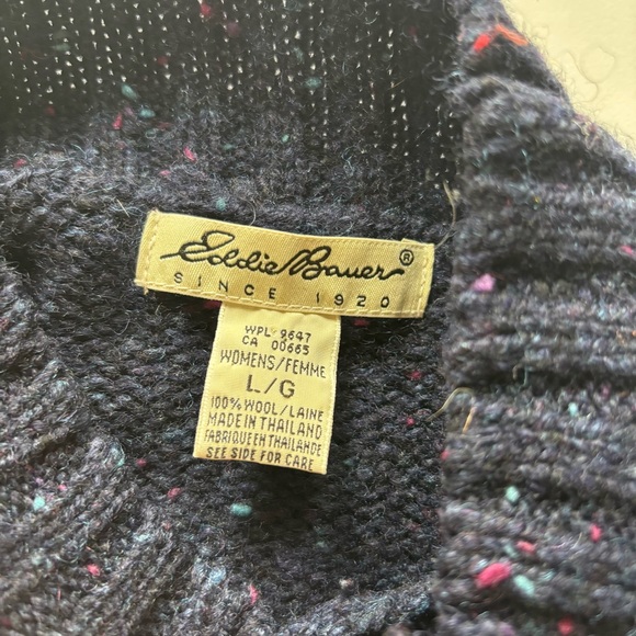 Vintage Eddie Bauer wool snowflake jacquard pullover sweater L navy cream - Picture 10 of 12